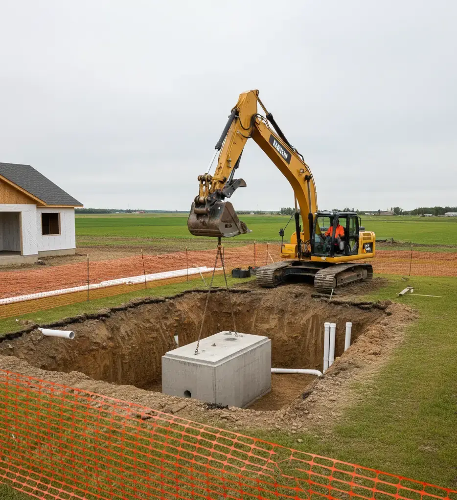 Septic system installation by Alberta Certified Installer - Bear Excavating completing septic tank installation in Foothills County