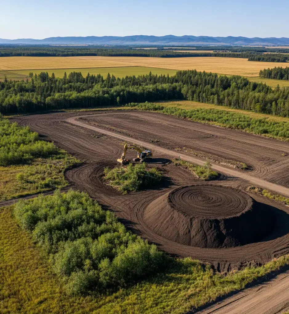 Site preparation and land clearing services - Bear Excavating preparing construction site in Foothills County